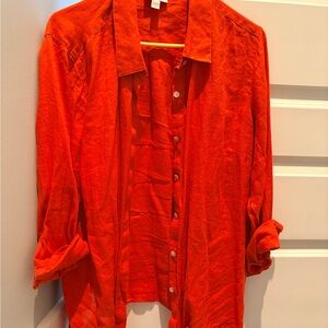 J. Jill Orange Red Linen Shirt